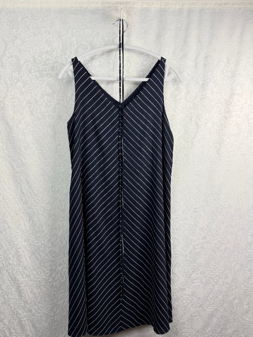Ann Taylor Women's 4 Navy Blue White Striped Fit Flare Dress Sleeveless A-Line